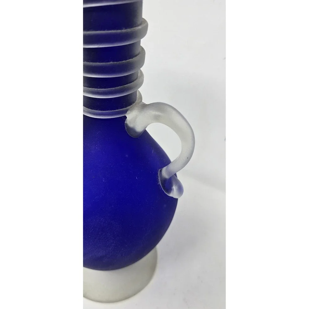 Vtg Murano Italian Scavo textured hand blown art glass cobalt blue vase pitcher